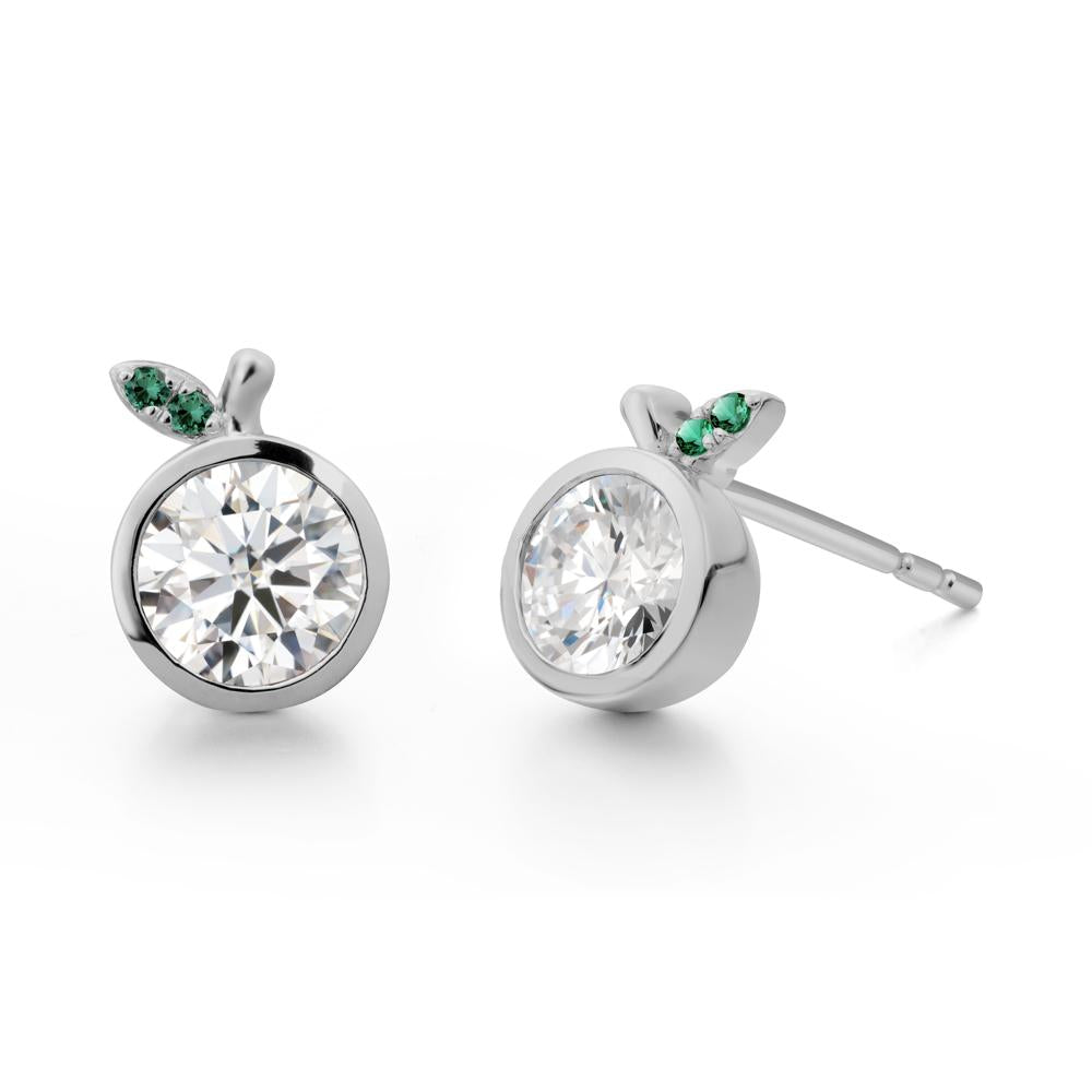 Bezel Setting Round Moissanite and Emerald Fruit Earrings - LUO Jewelry #metal_platinum