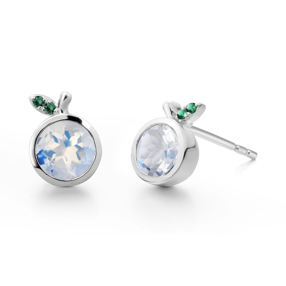 Round Moonstone and Emerald Leaf Stud Earrings - LUO Jewelry #metal_18k white gold