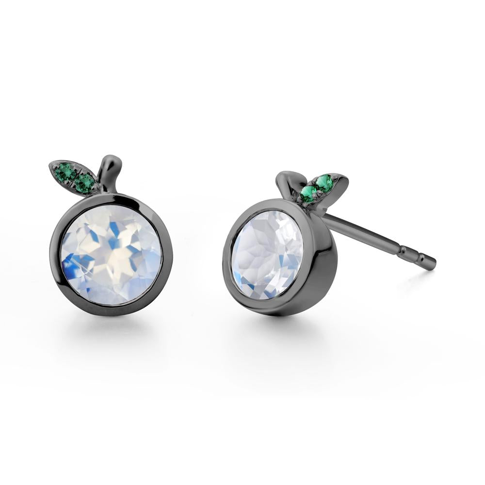 Round Moonstone and Emerald Leaf Stud Earrings - LUO Jewelry #metal_black finish sterling silver