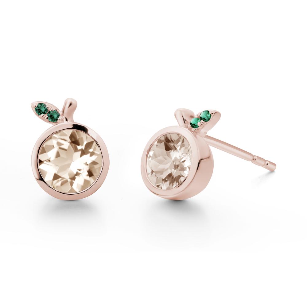 Round Morganite and Emerald Leaf Stud Earrings - LUO Jewelry #metal_14k rose gold