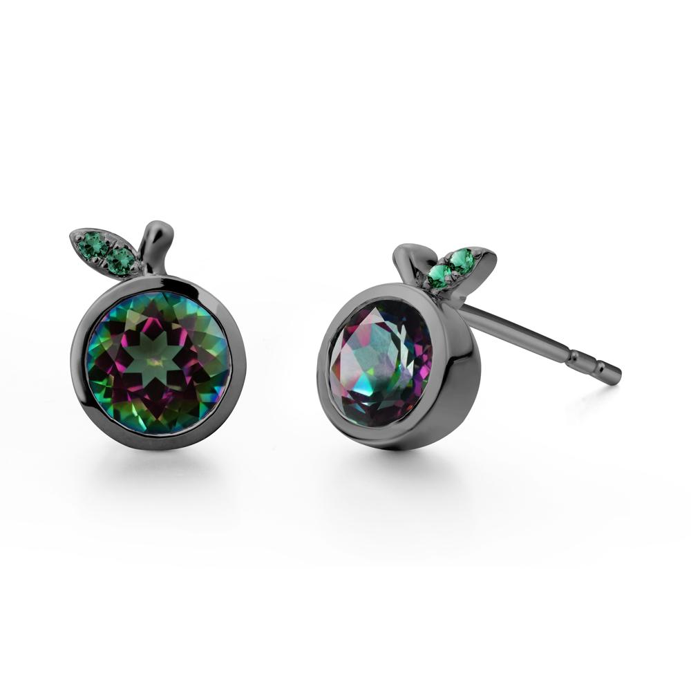 Orange Inspired Bezel Setting Mystic Topaz and Emerald Earrings - LUO Jewelry #metal_black finish sterling silver