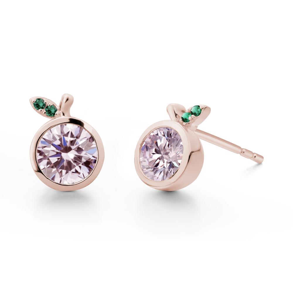 Bezel Setting Round Pink Cubic Zirconia and Emerald Fruit Earrings - LUO Jewelry #metal_14k rose gold