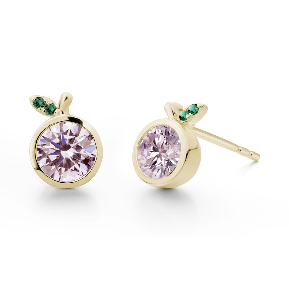Bezel Setting Round Pink Cubic Zirconia and Emerald Fruit Earrings - LUO Jewelry #metal_14k yellow gold