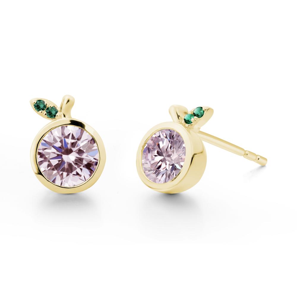 Bezel Setting Round Pink Cubic Zirconia and Emerald Fruit Earrings - LUO Jewelry #metal_18k yellow gold
