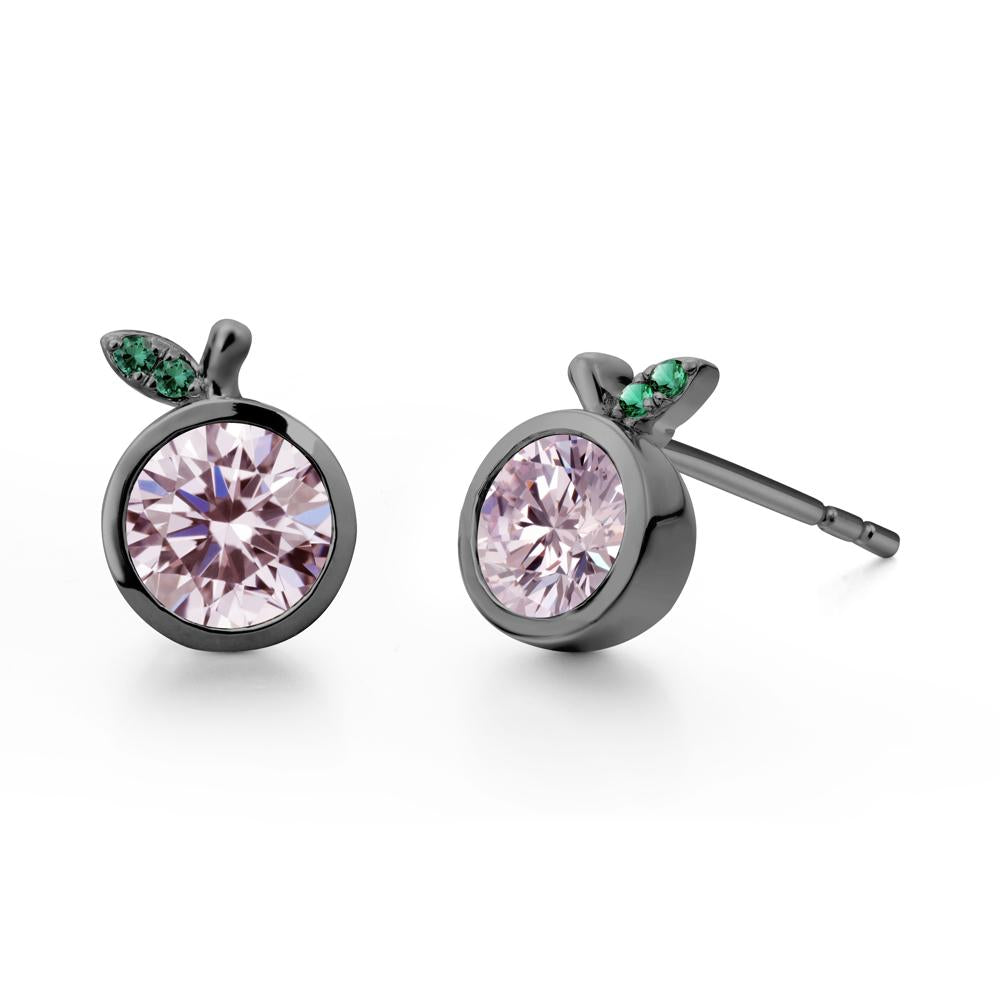 Bezel Setting Round Pink Cubic Zirconia and Emerald Fruit Earrings - LUO Jewelry #metal_black finish sterling silver