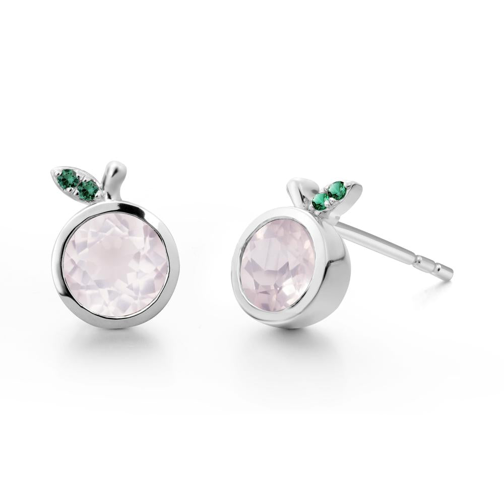 Round Rose Quartz and Emerald Leaf Stud Earrings - LUO Jewelry #metal_sterling silver