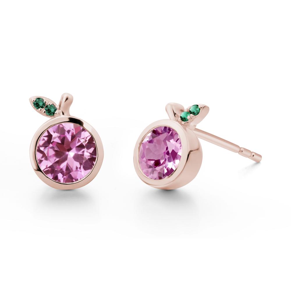 Orange Inspired Bezel Setting Pink Sapphire and Emerald Earrings - LUO Jewelry #metal_14k rose gold