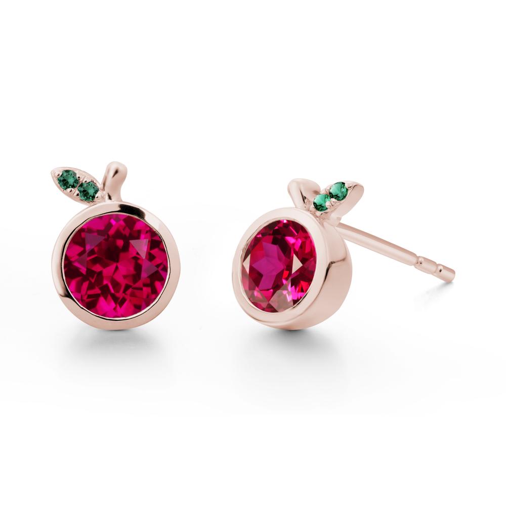 Apple Inspired Round Ruby Stud Earrings - LUO Jewelry #metal_14k rose gold