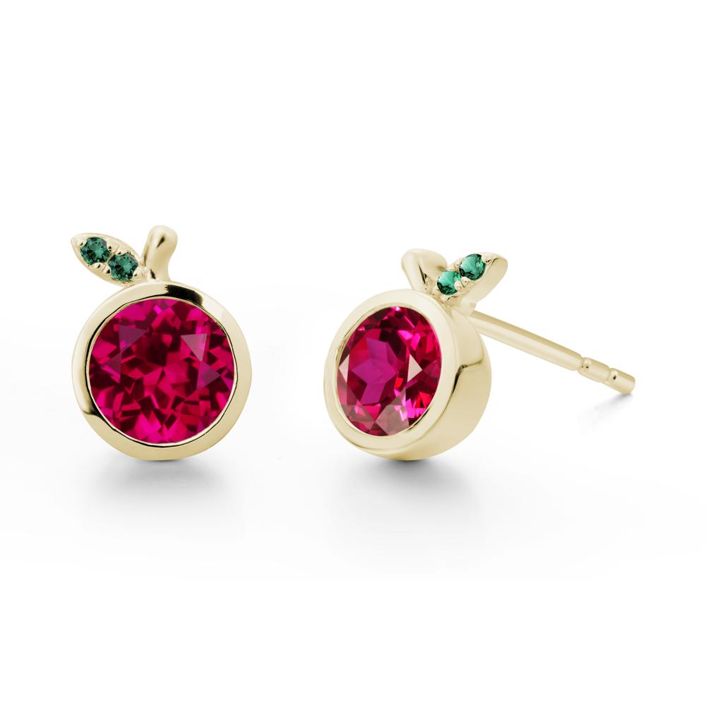 Apple Inspired Round Ruby Stud Earrings - LUO Jewelry #metal_14k yellow gold