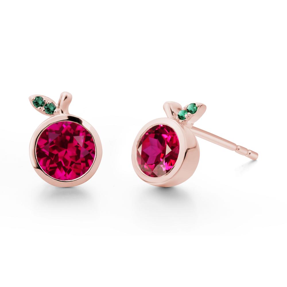 Apple Inspired Round Ruby Stud Earrings - LUO Jewelry #metal_18k rose gold