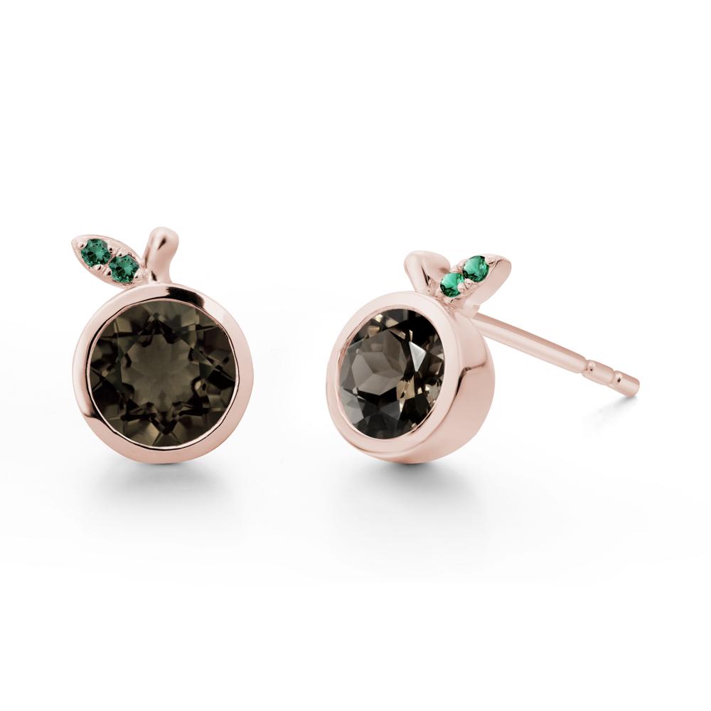Round Smoky Quartz and Emerald Leaf Stud Earrings - LUO Jewelry #metal_14k rose gold