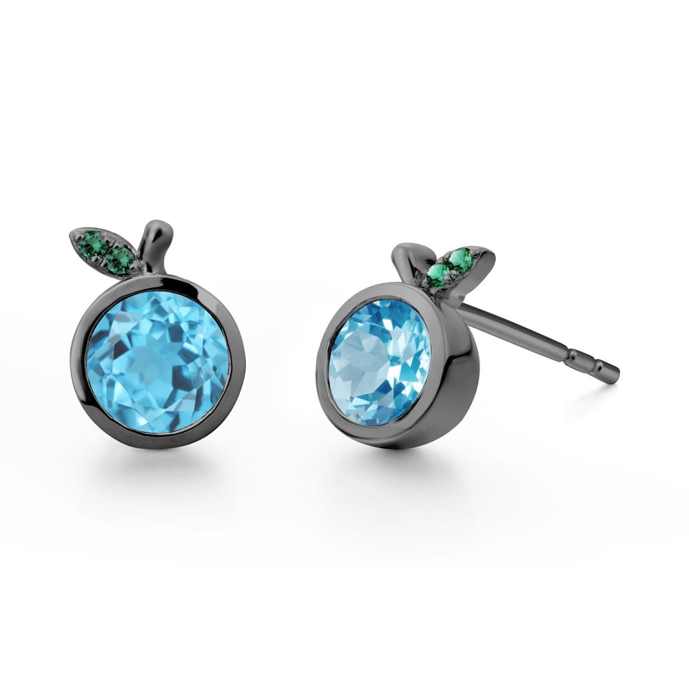 Orange Inspired Bezel Setting Swiss Blue Topaz and Emerald Earrings - LUO Jewelry #metal_black finish sterling silver