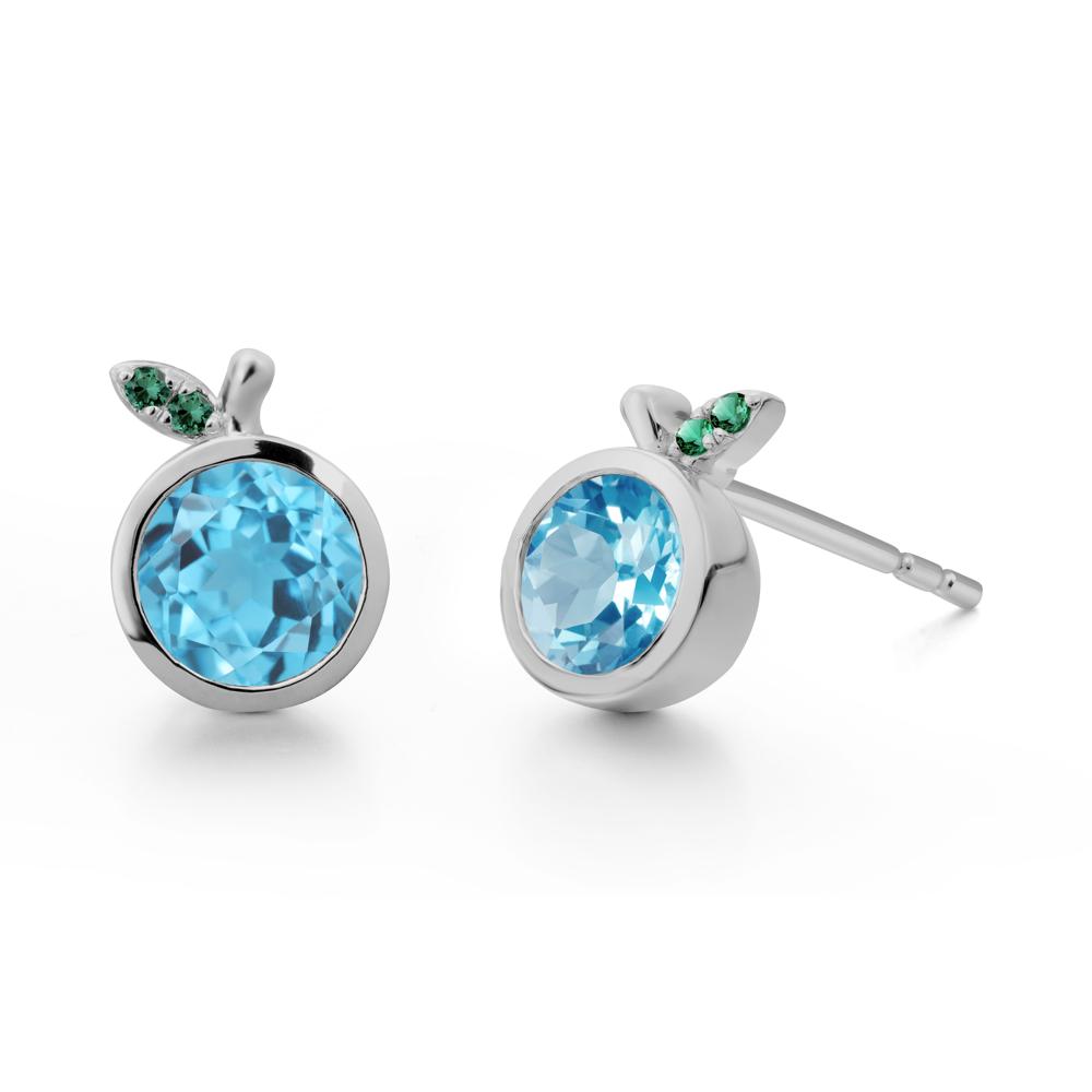 Orange Inspired Bezel Setting Swiss Blue Topaz and Emerald Earrings - LUO Jewelry #metal_platinum