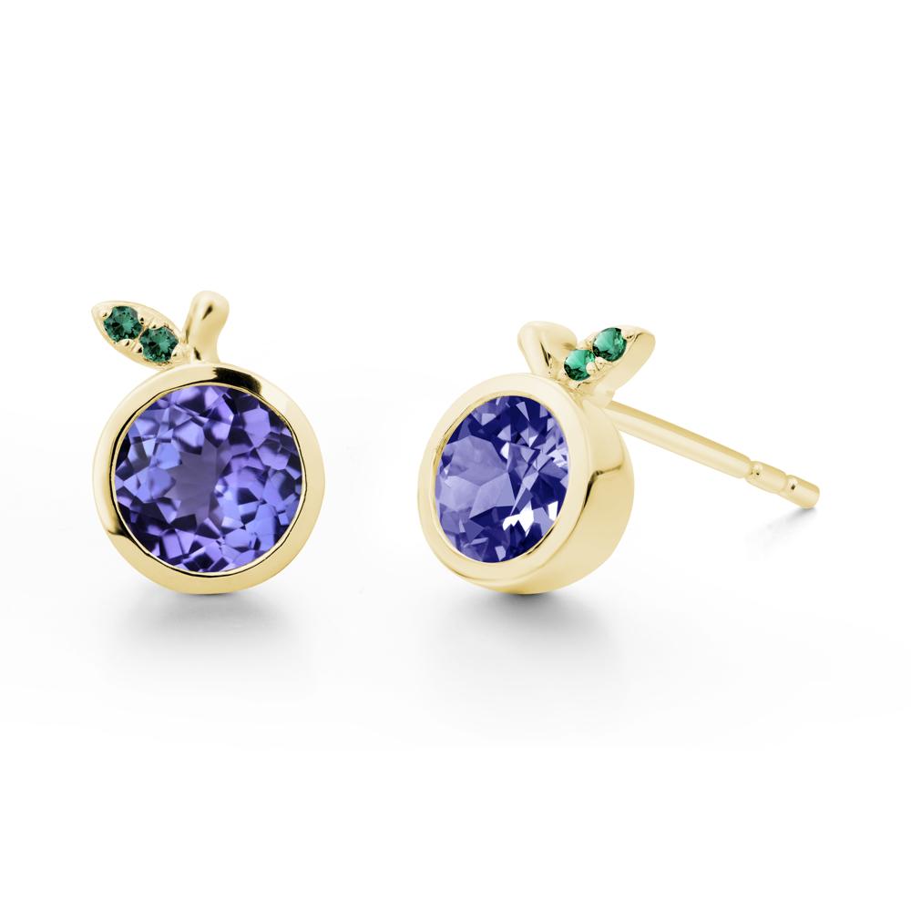 Bezel Setting Round Tanzanite and Emerald Fruit Earrings - LUO Jewelry #metal_18k yellow gold