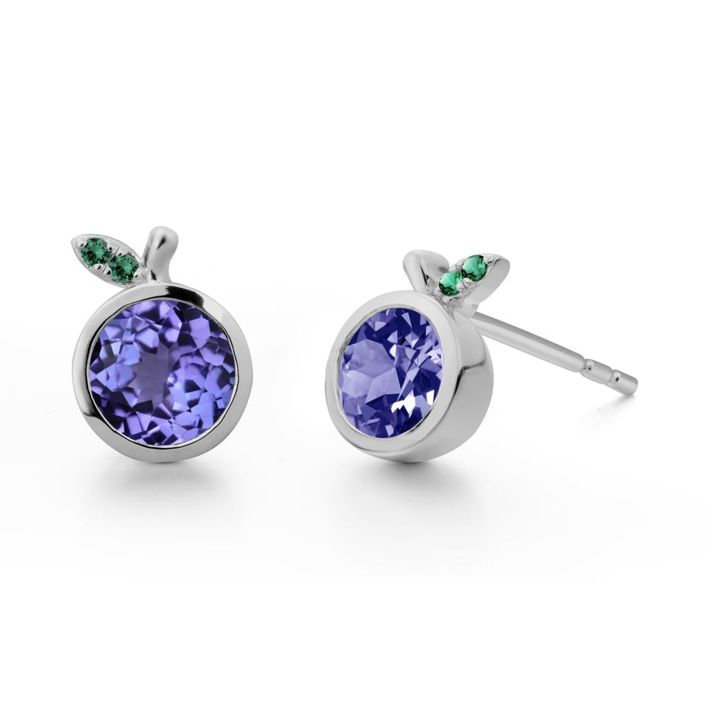 Bezel Setting Round Tanzanite and Emerald Fruit Earrings - LUO Jewelry #metal_platinum