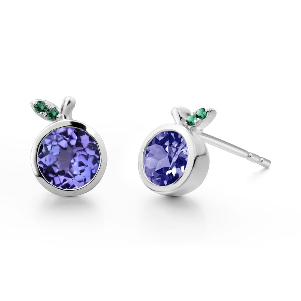 Bezel Setting Round Tanzanite and Emerald Fruit Earrings - LUO Jewelry #metal_sterling silver