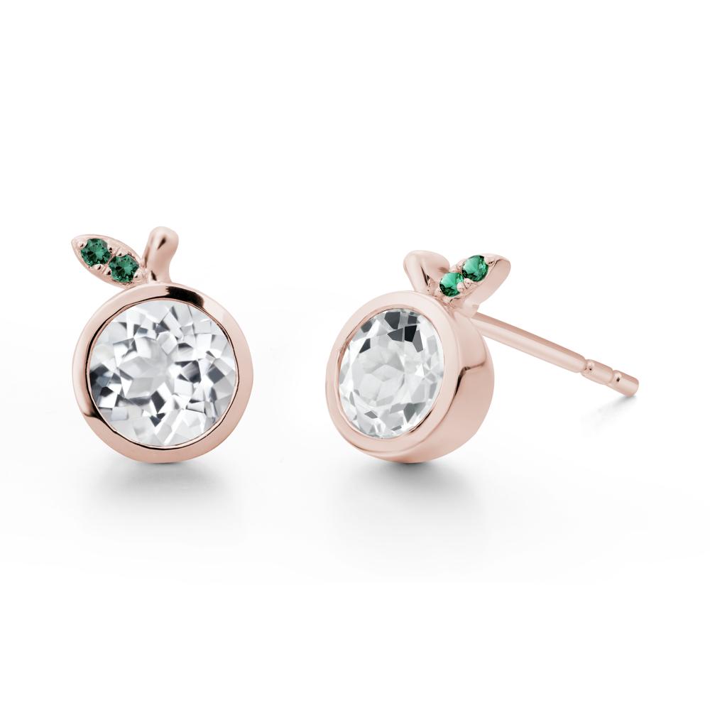Bezel Setting Round White Topaz and Emerald Fruit Earrings - LUO Jewelry #metal_14k rose gold