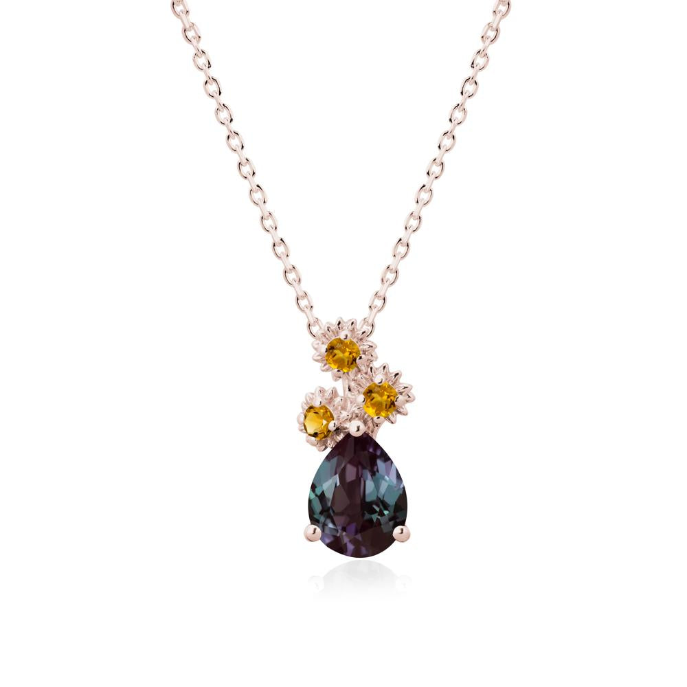 Pear Shaped Alexandrite and Citrine Sunflower Necklace - LUO Jewelry #metal_14k rose gold