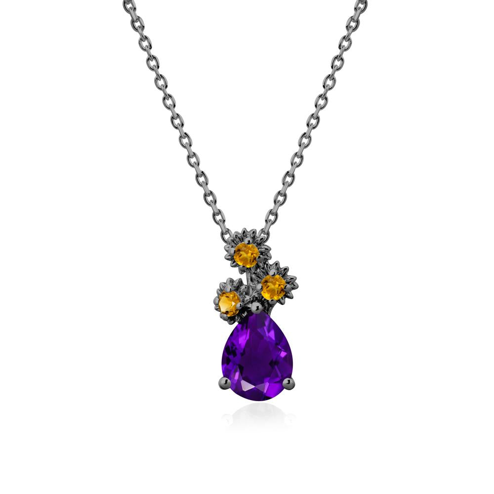 Teardrop Amethyst and Citrine Flower Pendant - LUO Jewelry #metal_black finish sterling silver