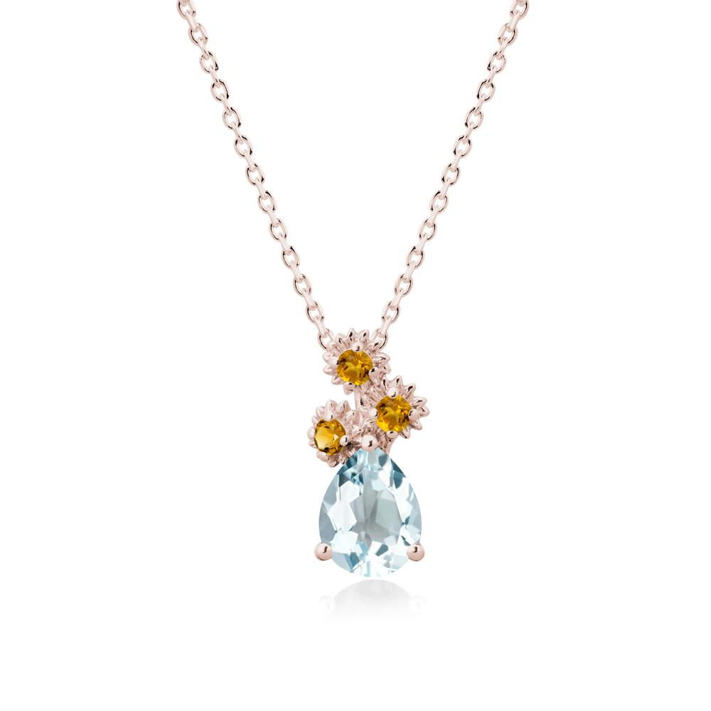 Petals of Promise Sunflower Aquamarine and Citrine Necklace - LUO Jewelry #metal_14k rose gold