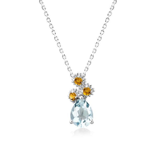 Petals of Promise Sunflower Aquamarine and Citrine Necklace - LUO Jewelry #metal_14k white gold