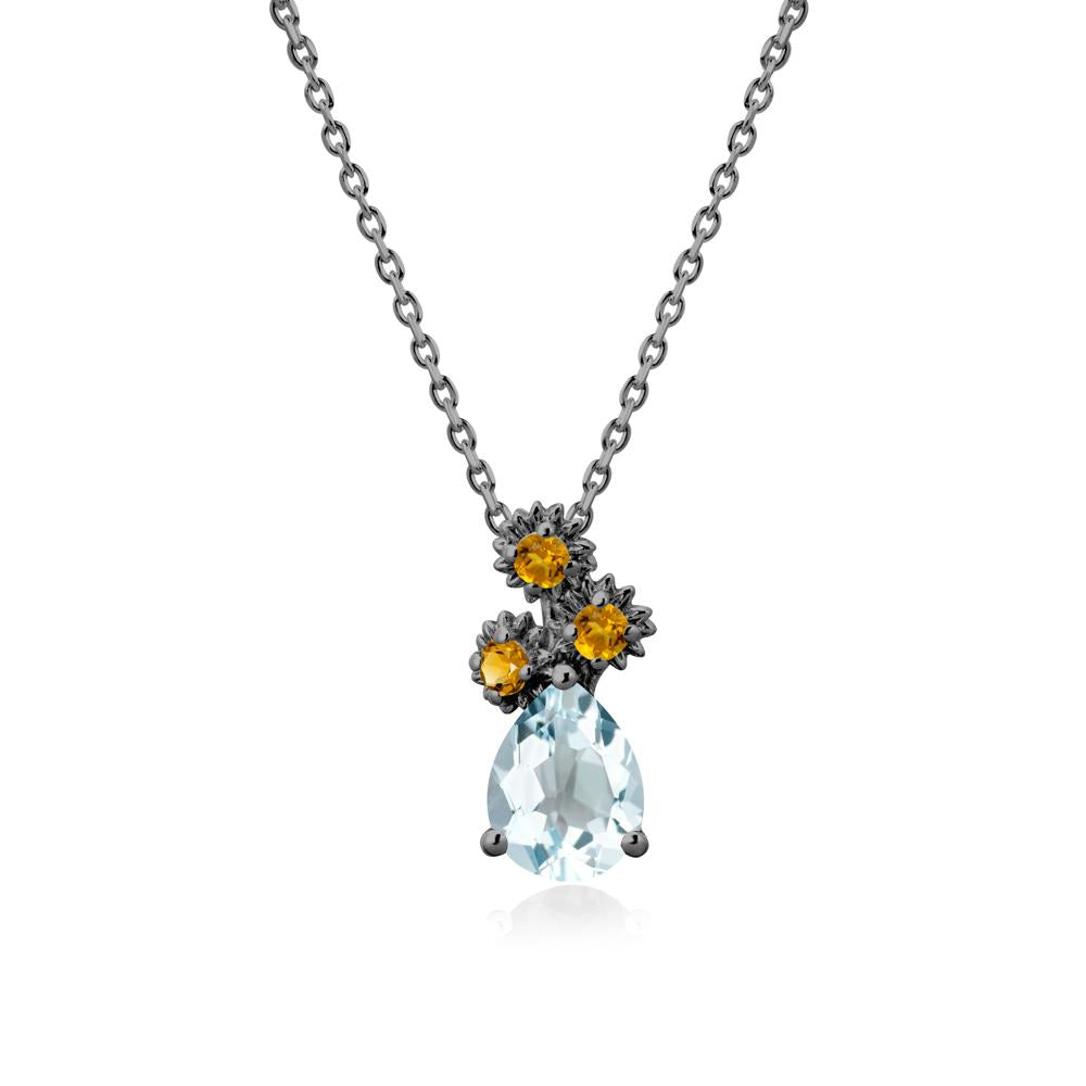 Petals of Promise Sunflower Aquamarine and Citrine Necklace - LUO Jewelry #metal_black finish sterling silver