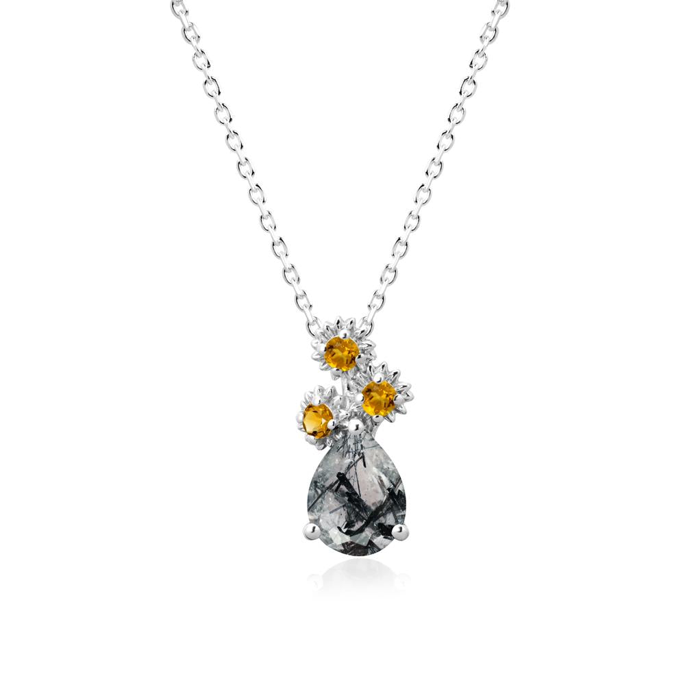Pear Shaped Black Rutilated Quartz and Citrine Sunflower Necklace - LUO Jewelry #metal_sterling silver