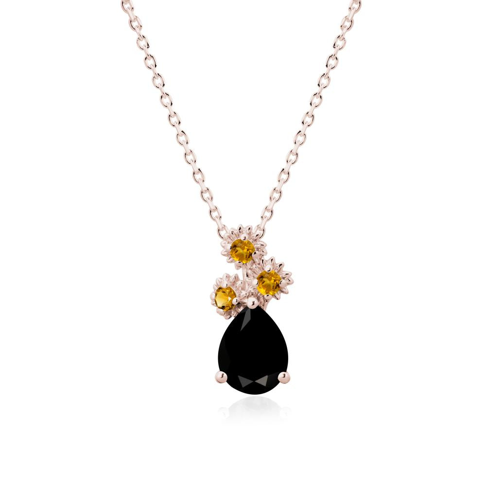 Teardrop Black Spinel and Citrine Flower Pendant - LUO Jewelry #metal_14k rose gold