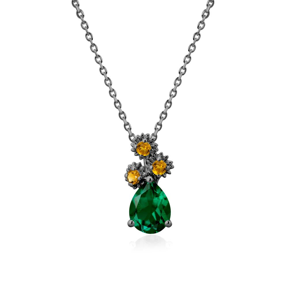Pear Shaped Emerald and Citrine Sunflower Necklace - LUO Jewelry #metal_black finish sterling silver