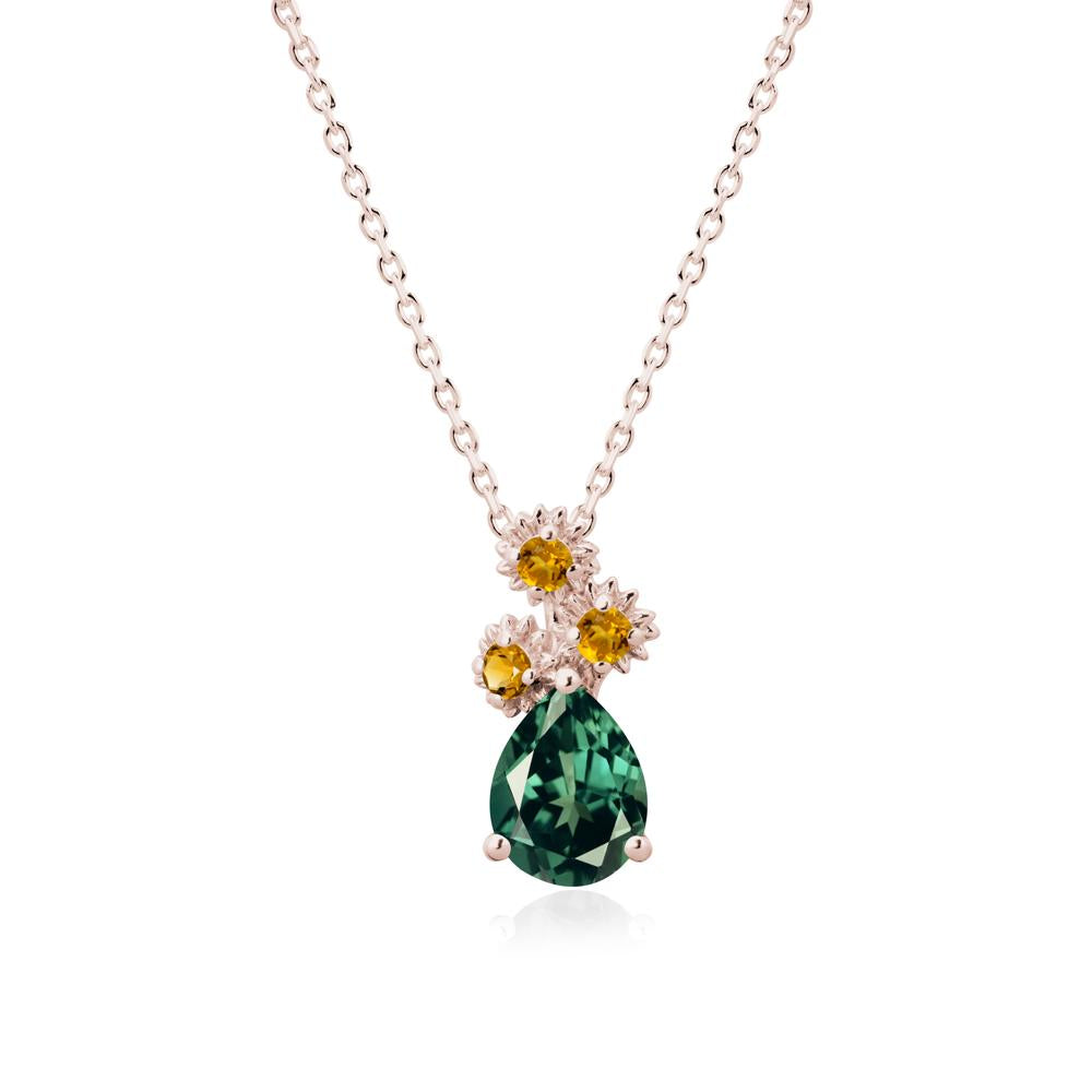 Pear Shaped Green Sapphire and Citrine Sunflower Necklace - LUO Jewelry #metal_14k rose gold