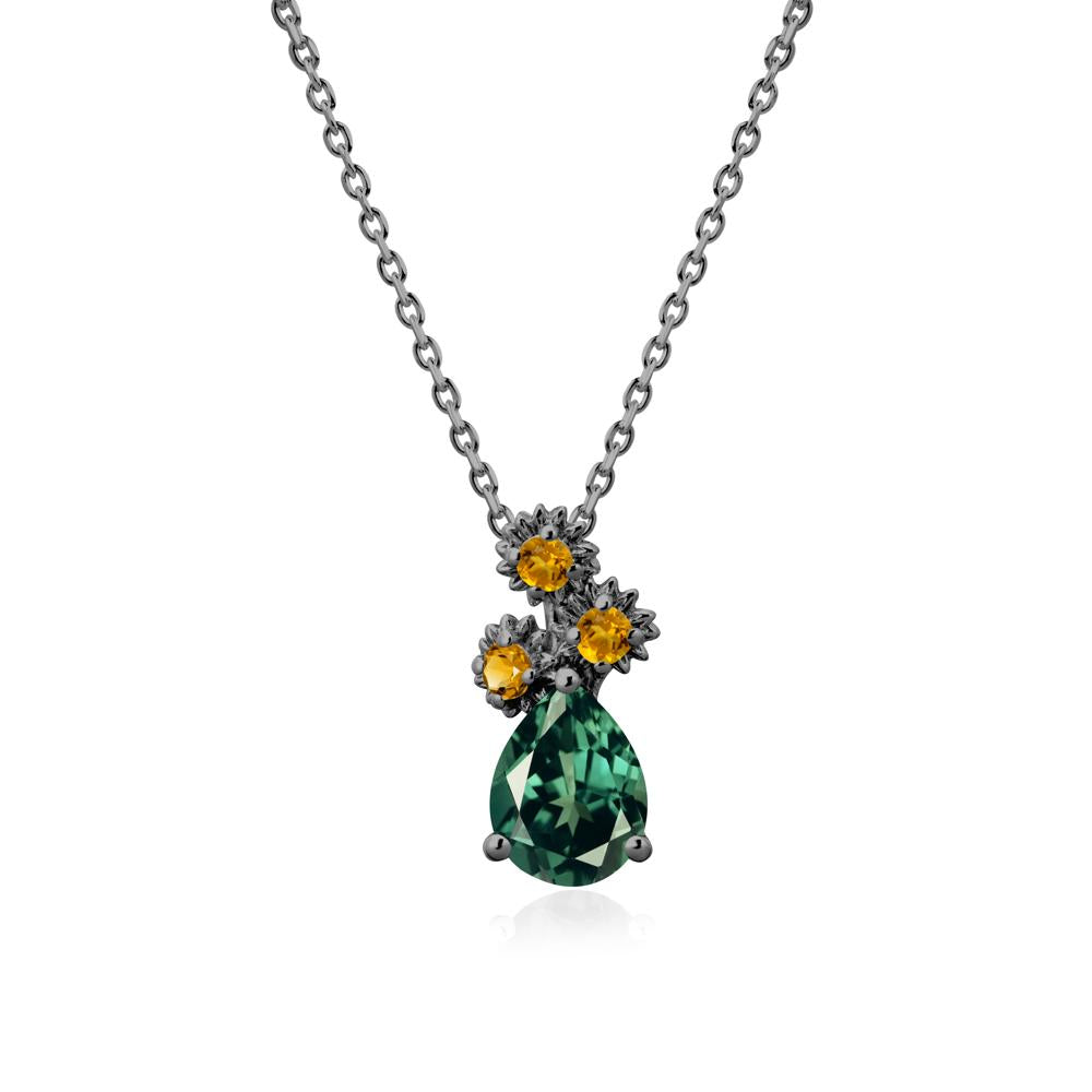 Pear Shaped Green Sapphire and Citrine Sunflower Necklace - LUO Jewelry #metal_black finish sterling silver