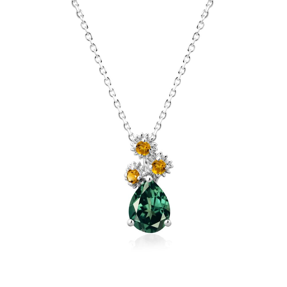 Pear Shaped Green Sapphire and Citrine Sunflower Necklace - LUO Jewelry #metal_sterling silver