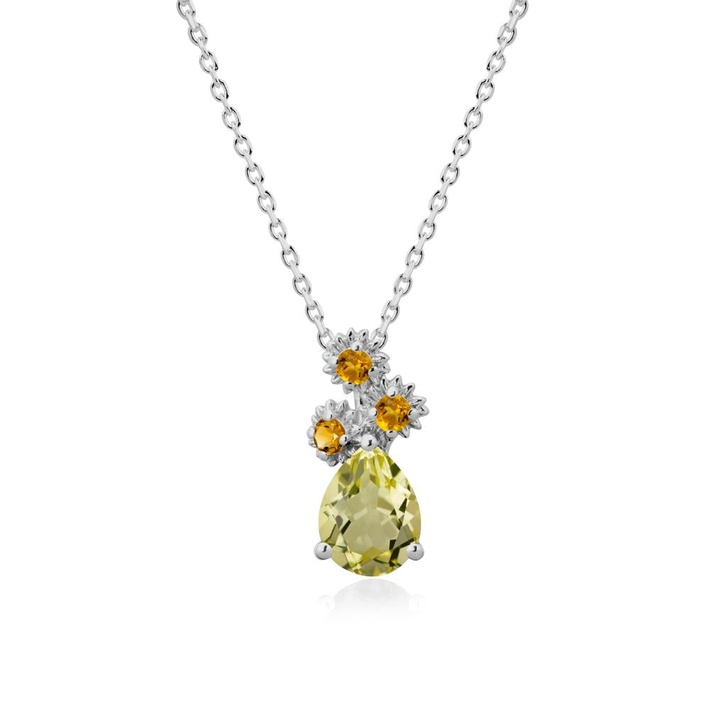 Teardrop Lemon Quartz and Citrine Flower Pendant - LUO Jewelry #metal_platinum