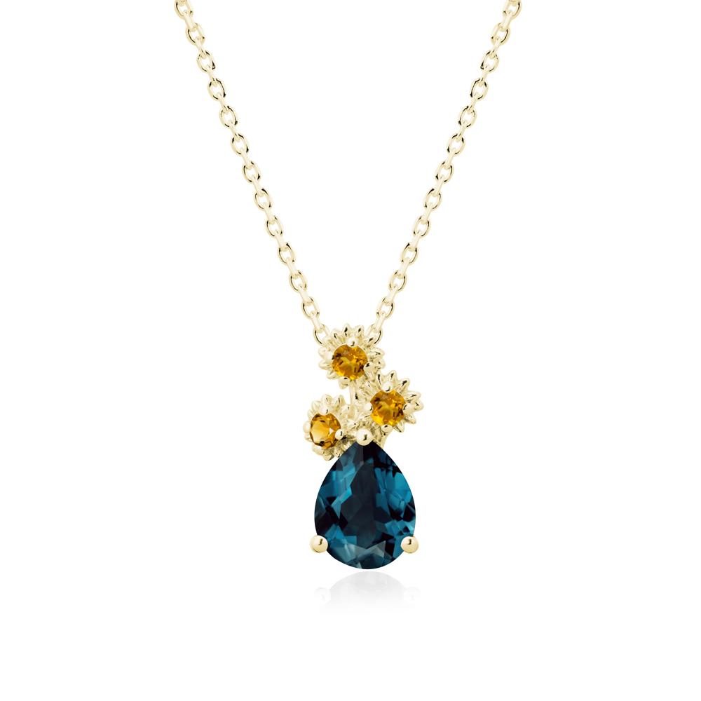Petals of Promise Sunflower London Blue Topaz and Citrine Necklace - LUO Jewelry #metal_18k yellow gold