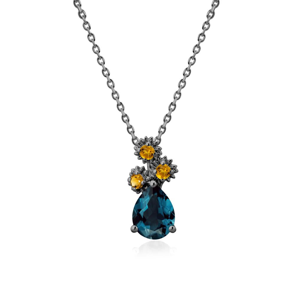 Petals of Promise Sunflower London Blue Topaz and Citrine Necklace - LUO Jewelry #metal_black finish sterling silver