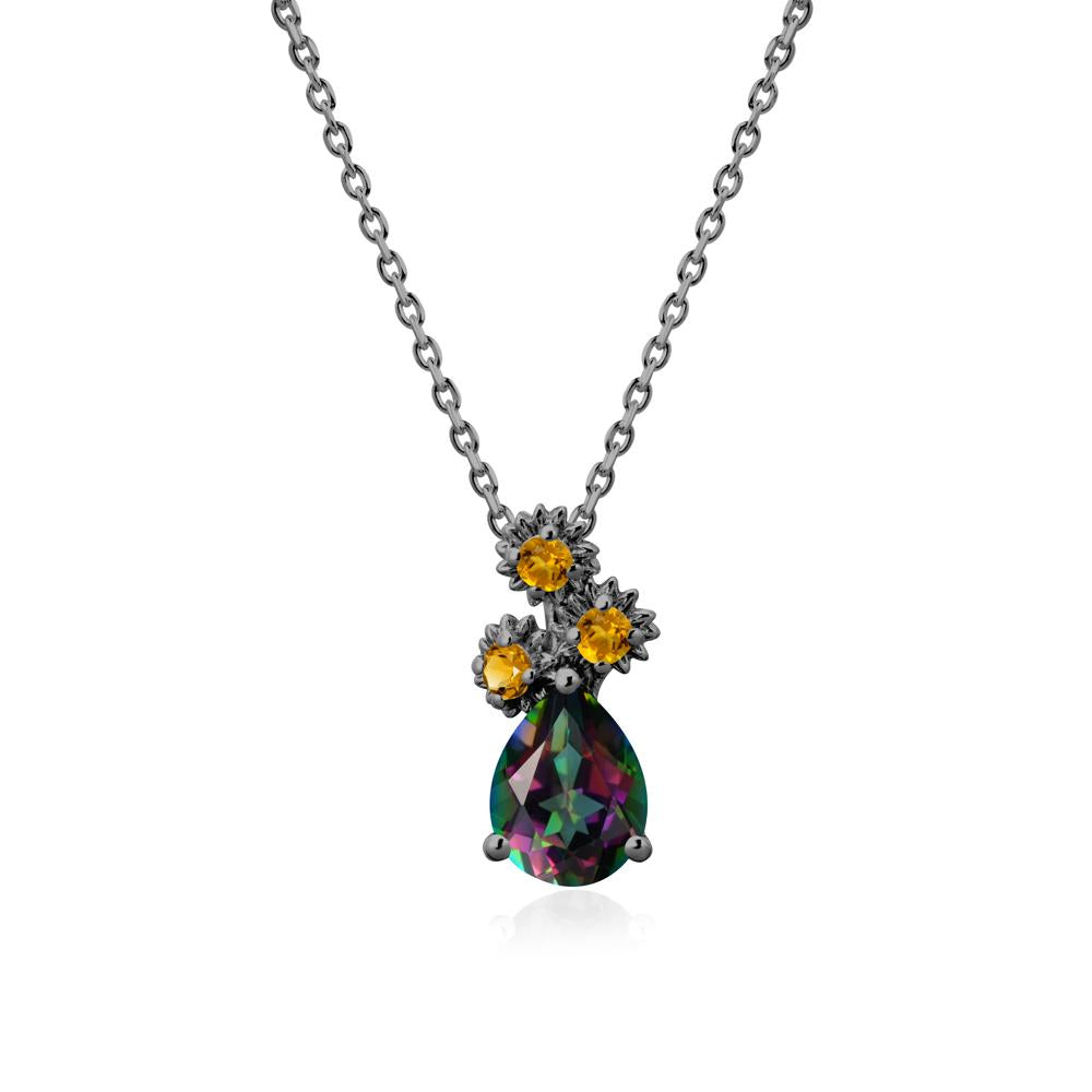 Teardrop Mystic Topaz and Citrine Flower Pendant - LUO Jewelry #metal_black finish sterling silver