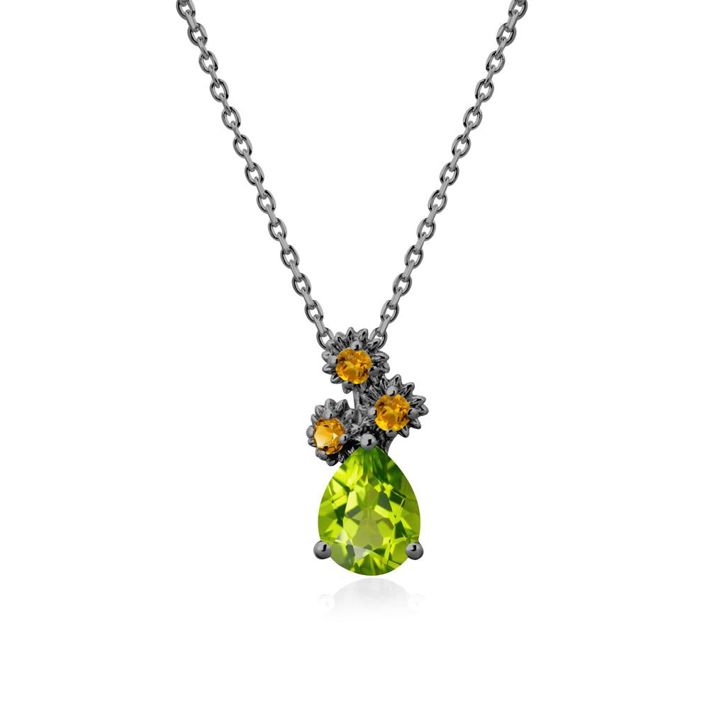 Petals of Promise Sunflower Peridot and Citrine Necklace - LUO Jewelry #metal_black finish sterling silver