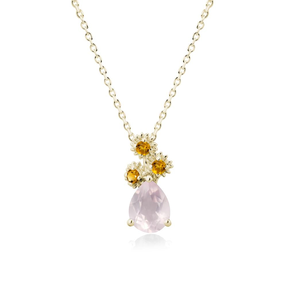 Pear Shaped Rose Quartz and Citrine Sunflower Necklace - LUO Jewelry #metal_14k yellow gold