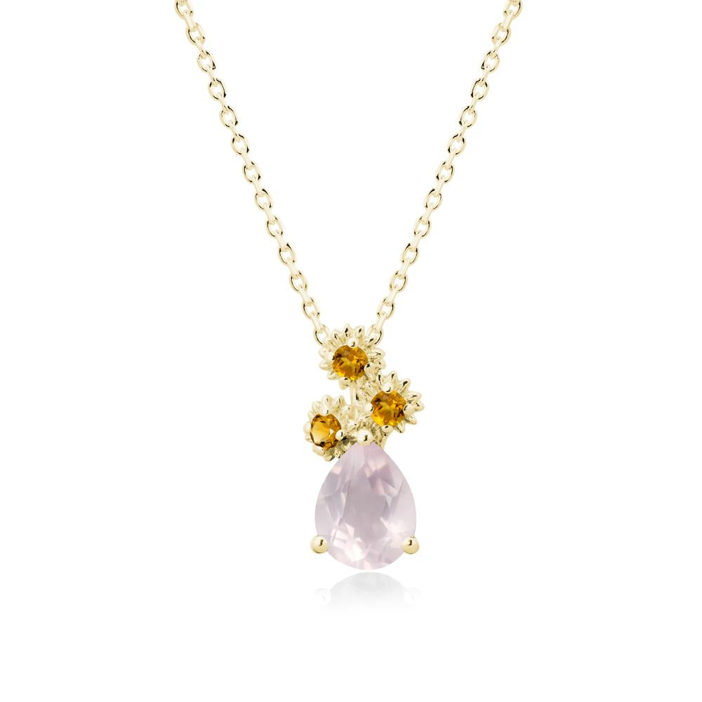 Pear Shaped Rose Quartz and Citrine Sunflower Necklace - LUO Jewelry #metal_18k yellow gold