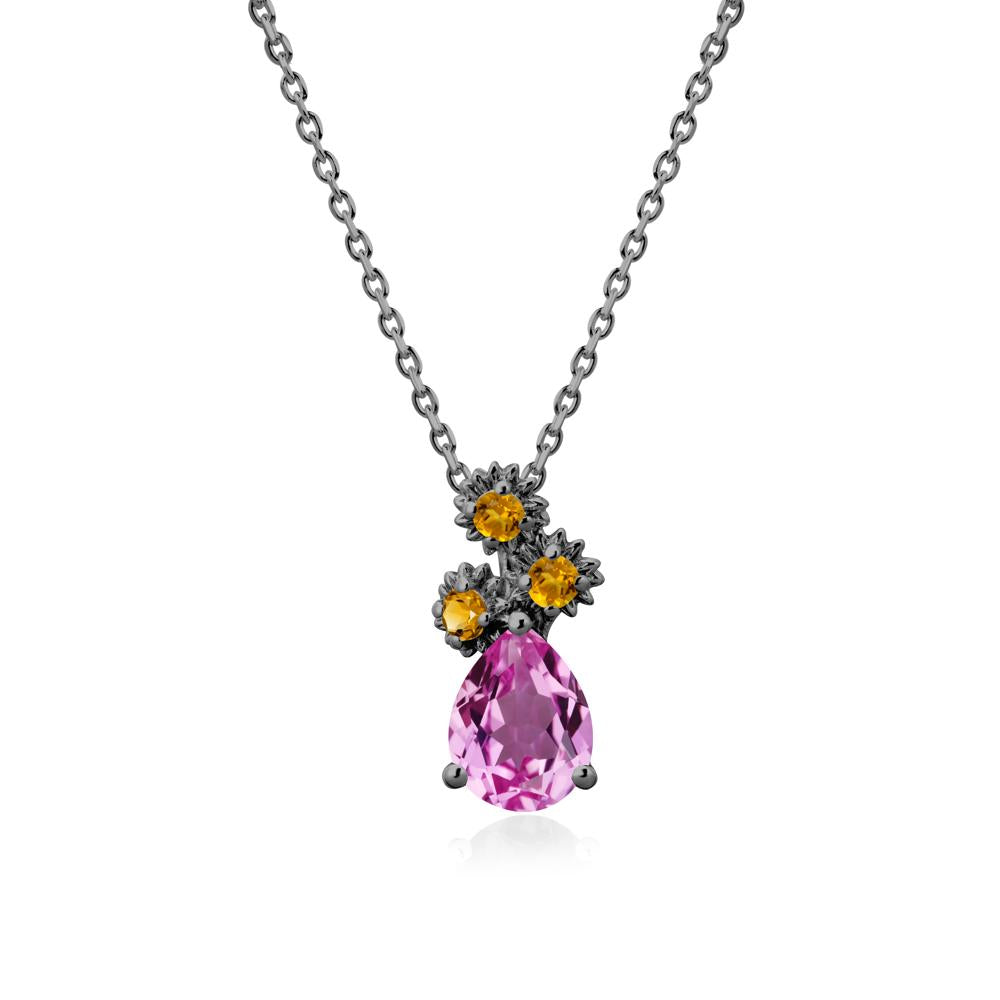 Teardrop Pink Sapphire and Citrine Flower Pendant - LUO Jewelry #metal_black finish sterling silver