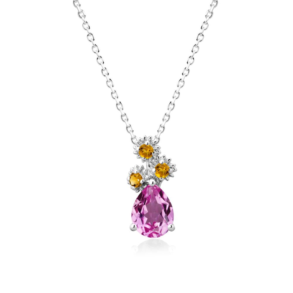 Teardrop Pink Sapphire and Citrine Flower Pendant - LUO Jewelry #metal_sterling silver