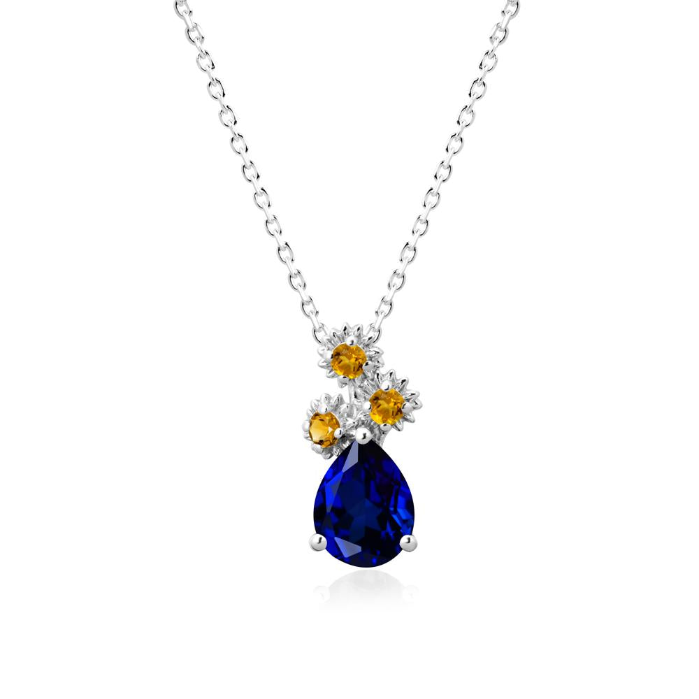 Pear Shaped Sapphire and Citrine Sunflower Necklace - LUO Jewelry #metal_14k white gold