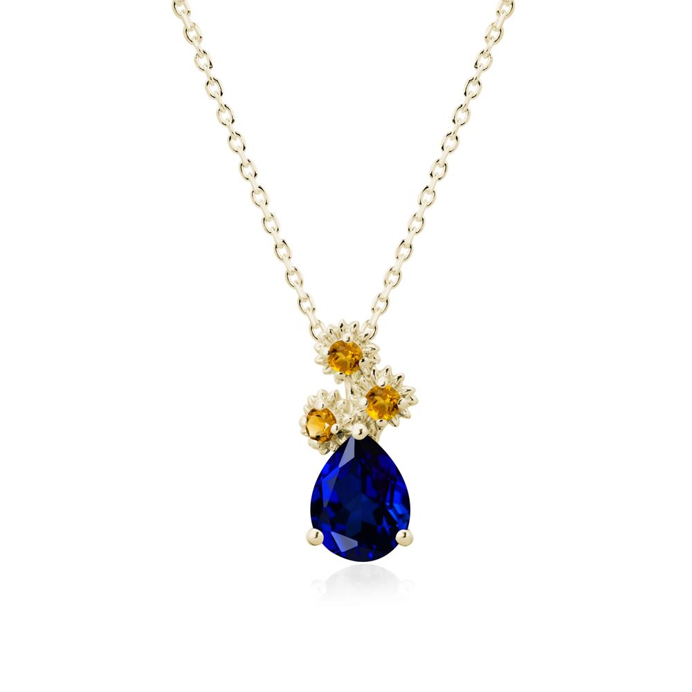 Pear Shaped Sapphire and Citrine Sunflower Necklace - LUO Jewelry #metal_14k yellow gold