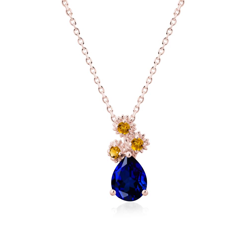 Pear Shaped Sapphire and Citrine Sunflower Necklace - LUO Jewelry #metal_18k rose gold