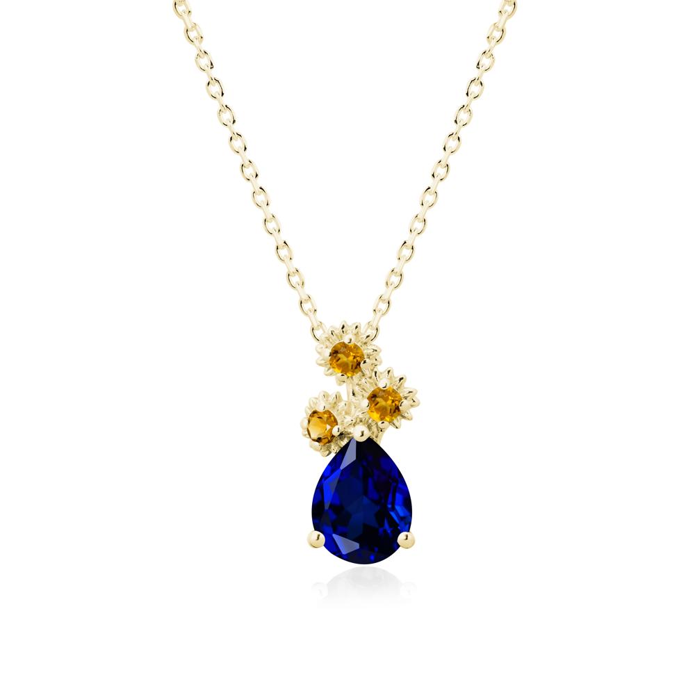 Pear Shaped Sapphire and Citrine Sunflower Necklace - LUO Jewelry #metal_18k yellow gold