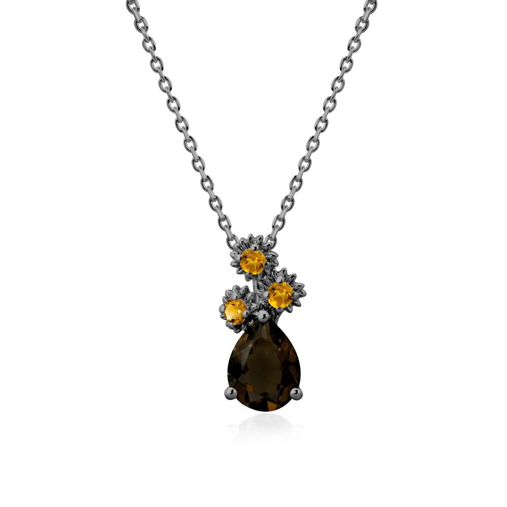 Teardrop Smoky Quartz and Citrine Flower Pendant - LUO Jewelry #metal_black finish sterling silver