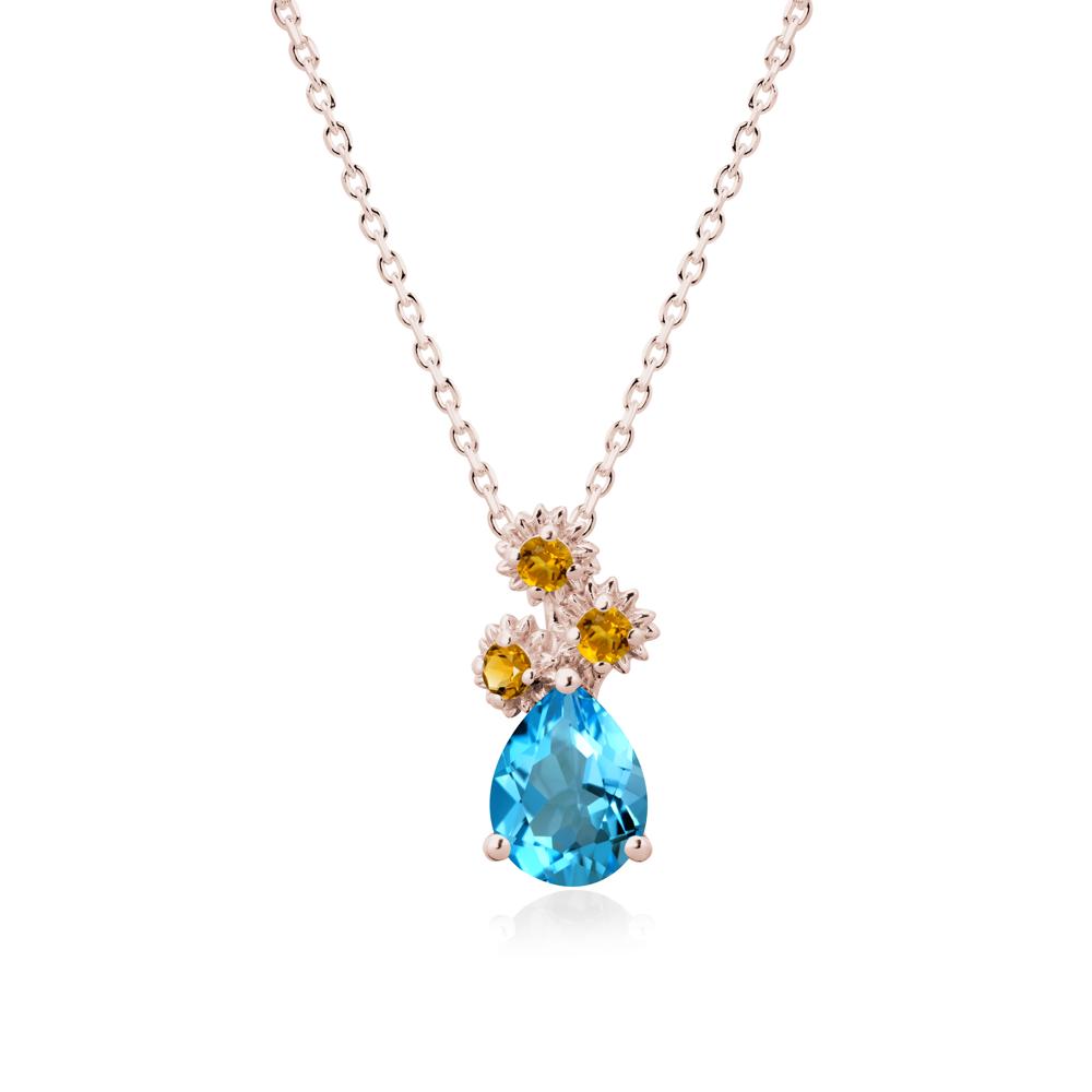 Petals of Promise Sunflower Swiss Blue Topaz and Citrine Necklace - LUO Jewelry #metal_14k rose gold