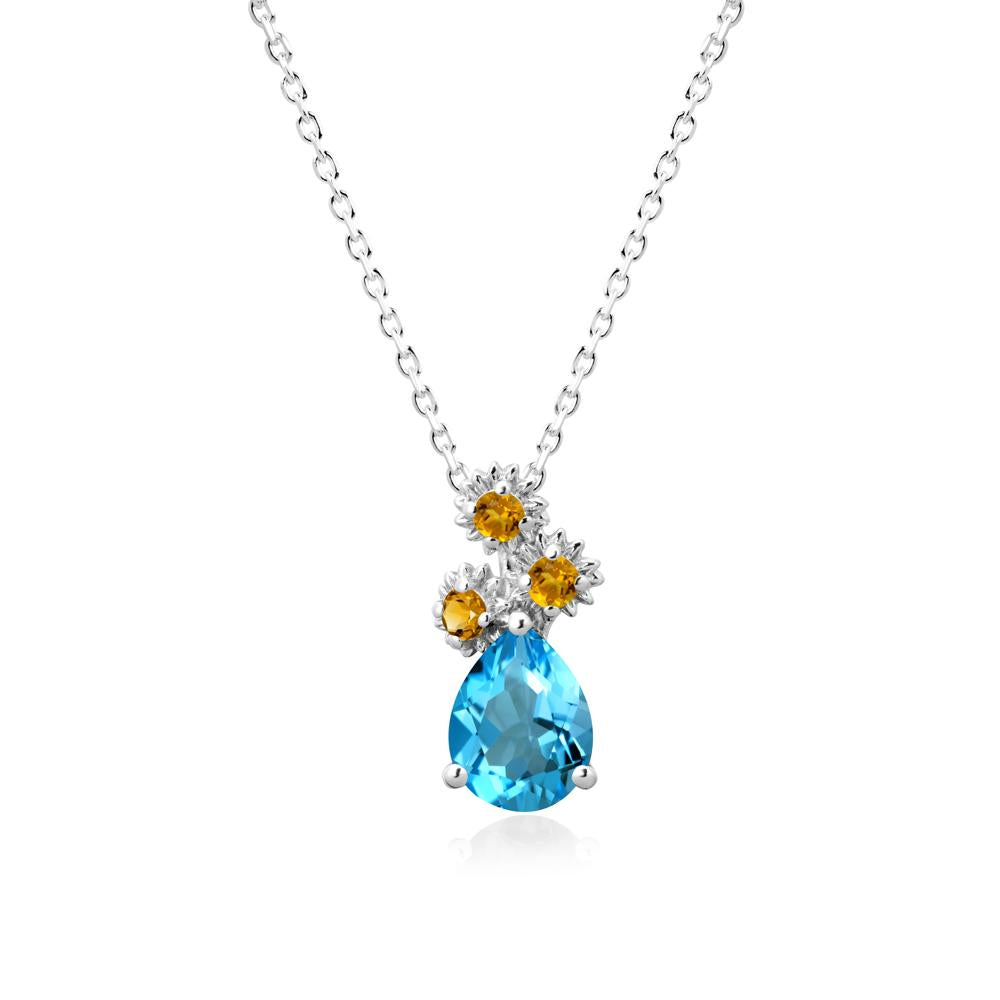 Petals of Promise Sunflower Swiss Blue Topaz and Citrine Necklace - LUO Jewelry #metal_14k white gold