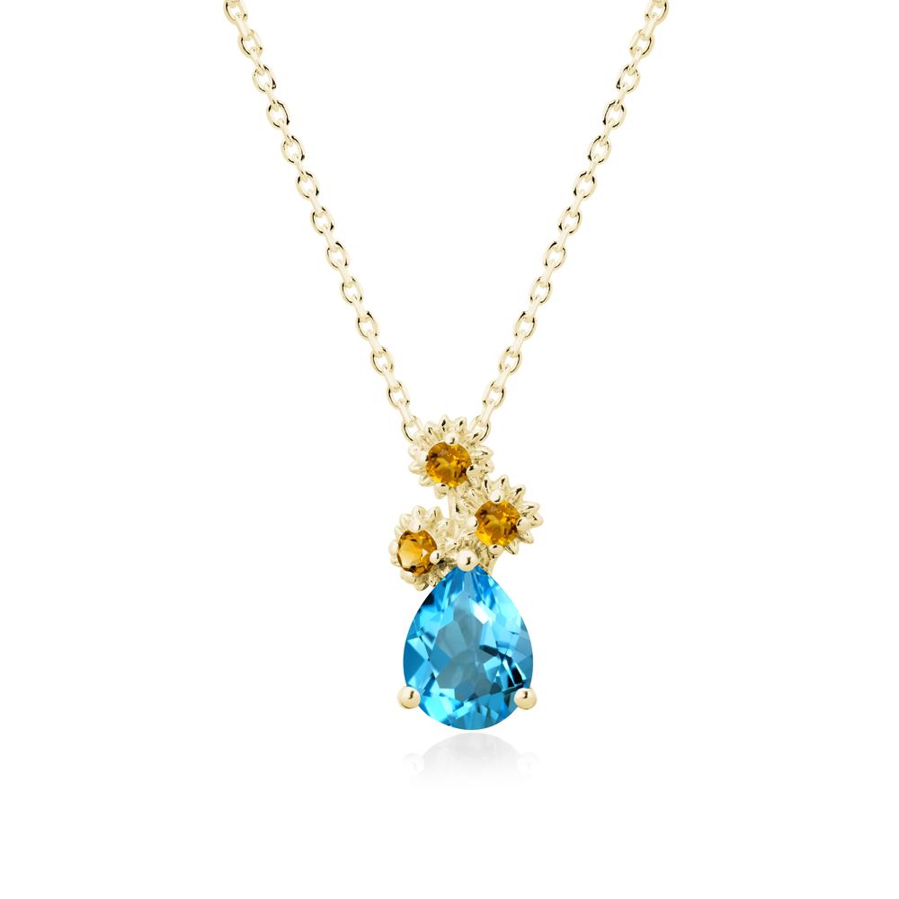 Petals of Promise Sunflower Swiss Blue Topaz and Citrine Necklace - LUO Jewelry #metal_18k yellow gold