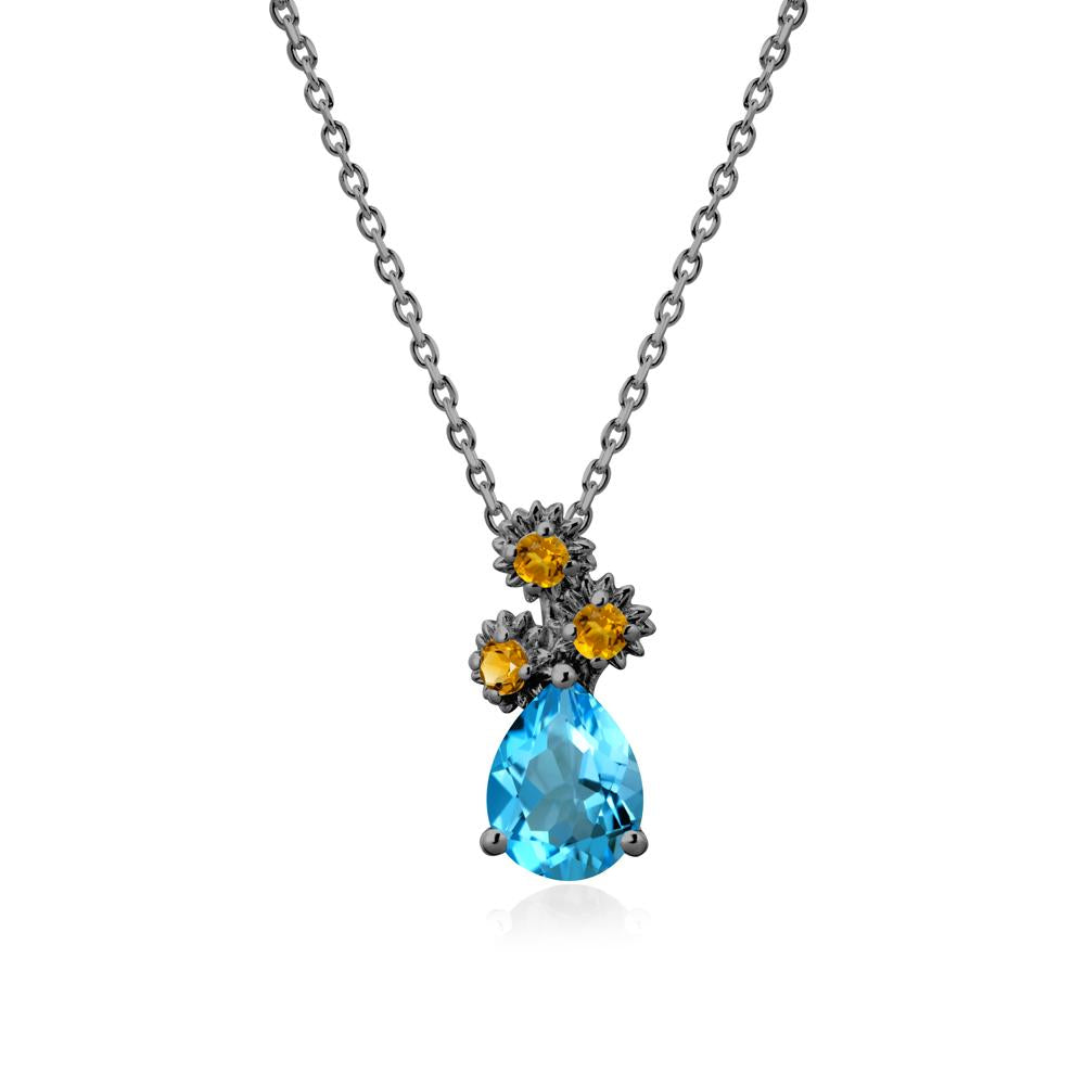 Petals of Promise Sunflower Swiss Blue Topaz and Citrine Necklace - LUO Jewelry #metal_black finish sterling silver